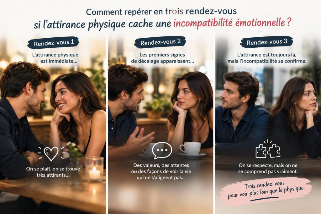 Comment repérer en trois rendez‑vous si l'attirance physique cache une incompatibilité émotionnelle